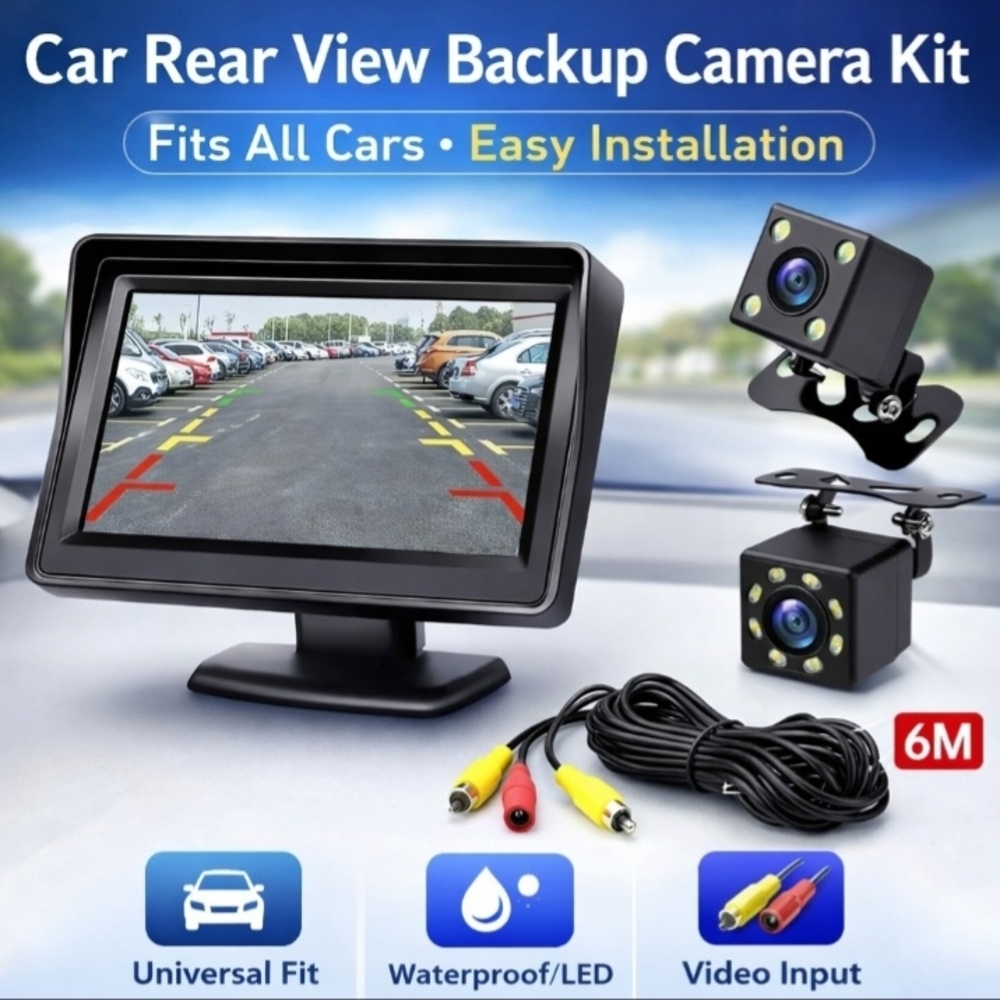 Universal Rear View Backup Camera Kit - Black
